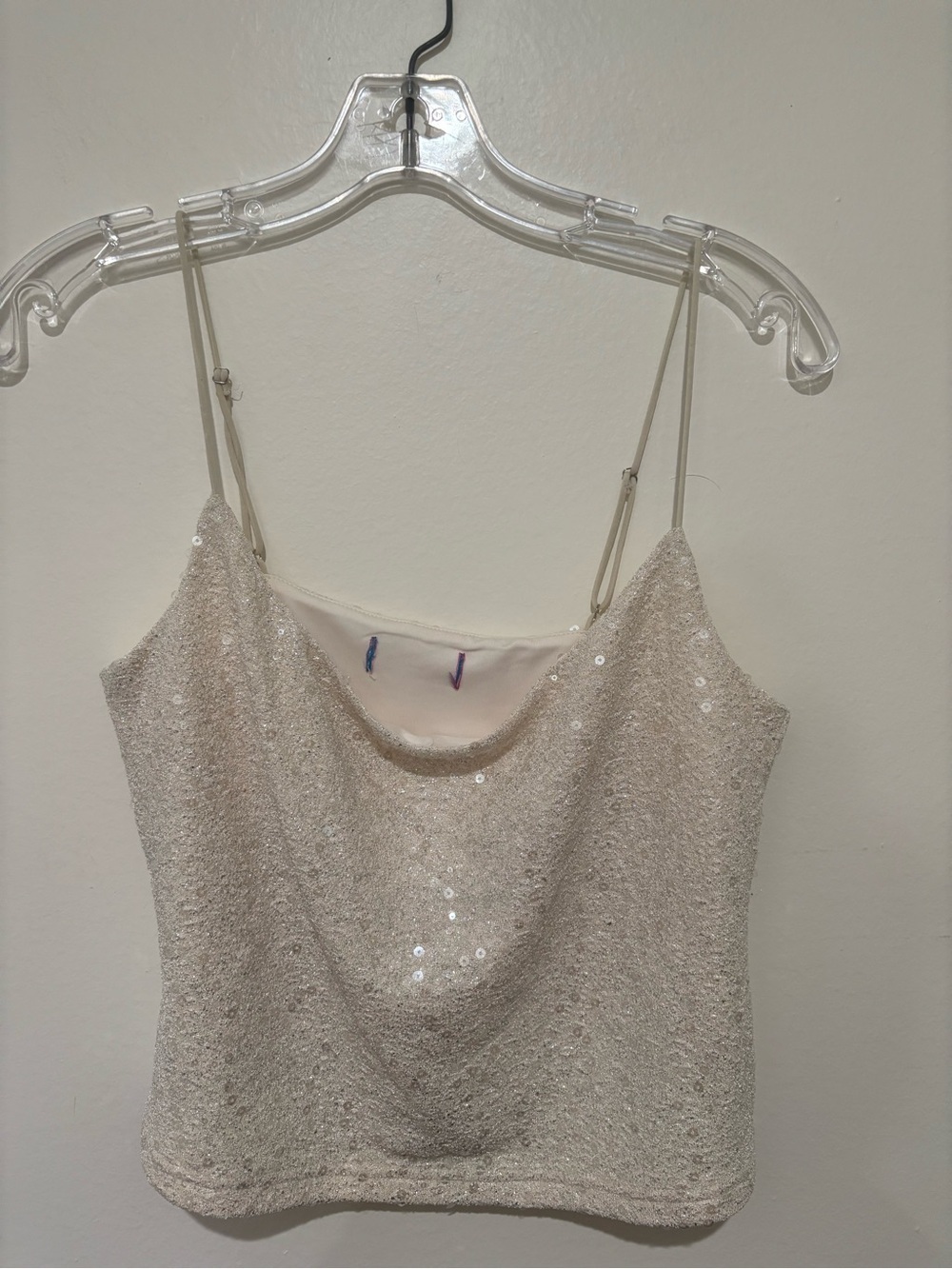 Edikted Sequin Cowl Neck Spaghetti Strap Tank - Ivory